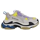 Balenciaga Triple S Sneakers In White, Purple And Yellow Knit And Leather