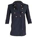 Burberry Double Breasted Jacquard Coat in Navy Cotton