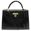 Hermès Kelly handbag 32 SELLIER IN BLACK BOX LEATHER BANDOULIER HAND BAG PURSE