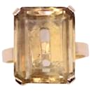 Rectangular citrine cocktail ring set in yellow gold 18 carats - Autre Marque