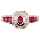 Octagonal ruby and diamond ring in yellow gold 18 carats - Autre Marque