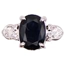 Art Deco style ring sapphire shouldered with diamonds white gold 18 carats - Autre Marque