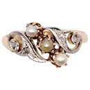 Belle Epoque-Trilogie-Ring aus feinen Perlen und Diamanten, eingefasst in Gelb- und Weißgold 18 Karat - Autre Marque