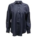 Brunello Cucinelli Monili-Embellished Button-Down Shirt in Navy Blue Silk