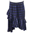 Temperley London Gathered Checked Skirt in Blue Acetate