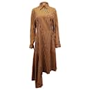 Marques Almeida Striped Asymmetric Midi Dress in Brown and Black Cotton
