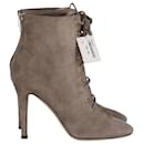 Jimmy Choo Cinder Laced High Heel Ankle Boots in Beige Suede