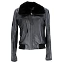 Balenciaga Fur Collar Biker Jacket in Black Leather