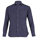 Tom Ford Point-Collar Sport Shirt with Pocket in Navy Blue Cotton