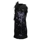 Hugo Boss Dhaya Feather-Trimmed Sequined Dress in Black Polyester