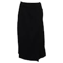 Theory Pleated Wrap Skirt in Black Crepe Polyester