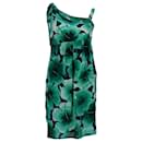 Love Moschino One Shoulder Floral Dress in Green Silk