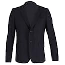 Comme Des Garcons Subtle Stripe Single-Breasted Jacket in Navy Blue Wool-Blend 