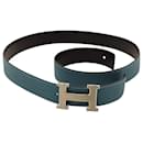 Hermes Reversible Belt in Blue Leather - Hermès