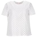 Tory Burch T-shirt à œillets sur le devant en coton blanc
