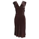 Diane Von Furstenberg Deep V-Neck Dress in Brown Rayon Velvet 