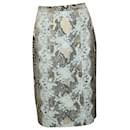Erdem Snakeskin Print Skirt with Lace Detail in Grey Viscose 
