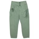 Isabel Marant Etoile Ruched Pocket Cargo Trousers in Green Linen