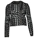 Diane Von Furstenberg Geometic Pattern Leather Trim Jacket in Black Wool 