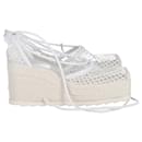 Bottega Veneta Mesh Espadrille Wedge Sandals in White Leather