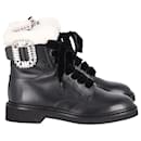 Roger Vivier Ranger Shearling-Lined Crystal-Embellished Ankle Boots in Black Leather
