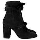 Alexandre Birman Lorraine Bow-Tie Ankle Boots in Black Suede