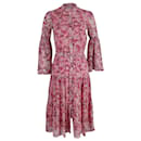 Michael Kors Tiered Floral-Print Chiffon Midi Dress in Pink Polyester