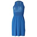 Balenciaga Sleeveless Fine Knit Dress in Blue Silk