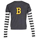 Camiseta com logotipo Balenciaga B/ Mangas compridas listradas em lã cinza
