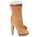 Christian Louboutin Step N Roll Platform Boots in  Beige Suede