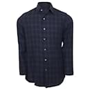 Tom Ford Long Sleeve Check Shirt in Navy Blue Cotton 