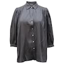 Theory Gathered Button Up Shirt in Black Silk