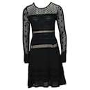 Diane Von Furstenberg Open Knit Long Sleeve Dress in Black Viscose