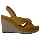Mulberry Slingback Espadrille Wedges in Yellow Leather