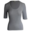 Michael Kors Collection Metallic Ribbed Knit Top in Silver Viscose