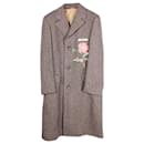 Gucci Floral Embroidered Checked Coat in Brown Wool