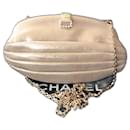 Chanel limited edition medium Clutch bag iridescent gold leather with gold chain