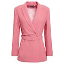 Saloni Maxima Double-Breasted Belted Crepe Blazer in Pink Viscose - Autre Marque