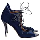 Malone Souliers Savannah Lace-Up Sandals in Midnight Navy Blue Velvet - Autre Marque