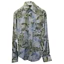 Tom Ford Camicia Fluid Fit con Stampa Floreale Vintage in Lyocell Blu e Verde