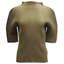 Issey Miyake Pleats Please Structured Top in Olive Polyester 
