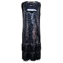 Max Mara Sequin Fringed Cocktail Dress in Navy Blue Polyamide