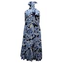 Tory Burch Halter Midi Dress in Floral Blue Silk