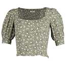 Reformation Cave Top with Floral Print in Green Khaki Viscose
