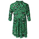 Ba&Sh - Mini robe jupe froncée boutonnée à fleurs en viscose verte