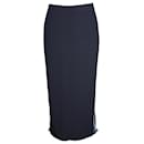 Theory Side Stripe Midi Skirt in Navy Blue Cotton