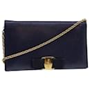 Salvatore Ferragamo Chain Wallet Saffiano Leather Blue Auth am4245