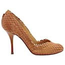 Lanvin Perforated Heels in Brown Leather 