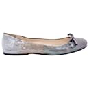 Prada Sequined Ballet Flats with Bow in Silver Leather