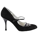 Dolce and Gabbana Double Strap Mary Jane Pointed Toe Pumps in Black Suede  - Dolce & Gabbana